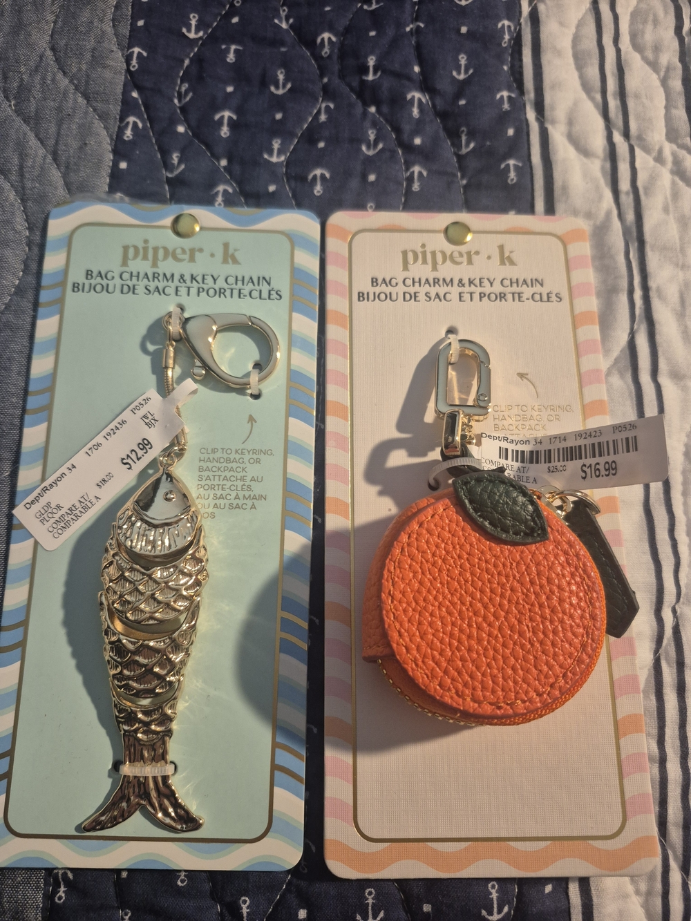 piper•k Orange Peeler Coin Pouch Keychain And Gold Fish Charm